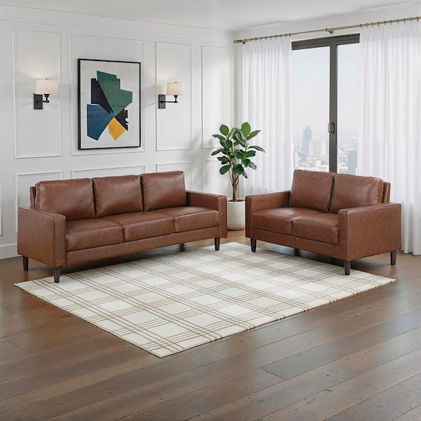 Lazzara Apollo 77 in. W Square Arm Faux Leather Rectangle 2-Piece