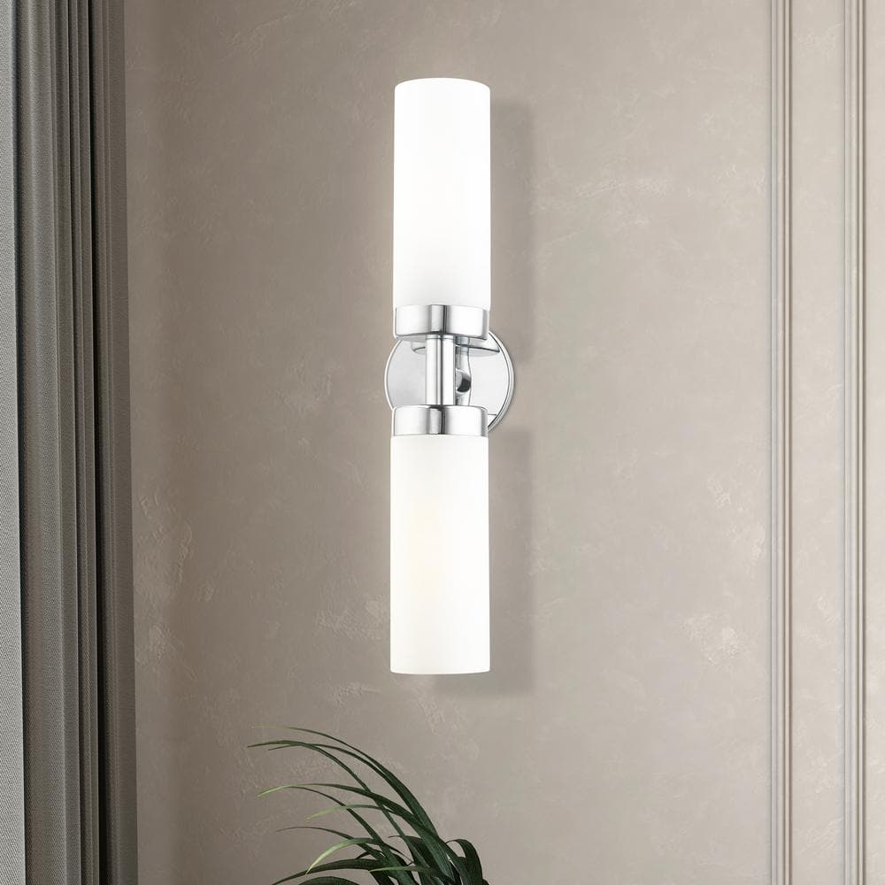 Aero Polished Chrome 2-Light Vanity with Satin Opal White Glass