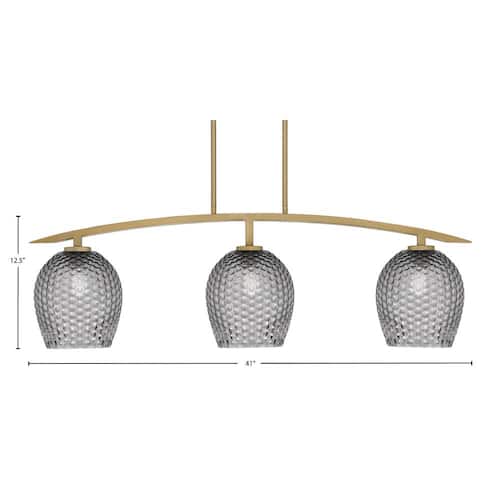 Siena 3-Light, Brass, Linear Chandelier, Any room with Smoke Textured Glass Shades Chandeliers