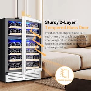 24 in. Dual Zone 46-Wine Bottles Beverage & Wine Cooler with Double-Layer Tempered Reversible Door in Stainless Steel