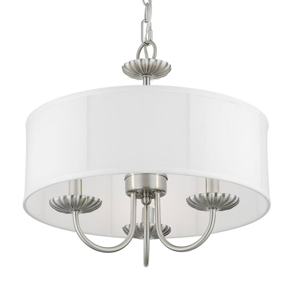 Brushed Nickel Mini Drum Pendant Light with Fabric Shade