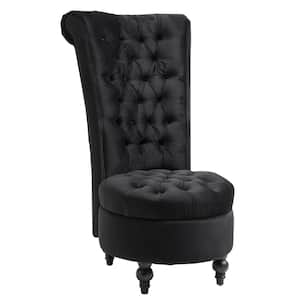 Black High Back Accent Chair Upholstered Armless Chair Retro Button-Tufted Design with Thick Padding and Rubberwood Leg