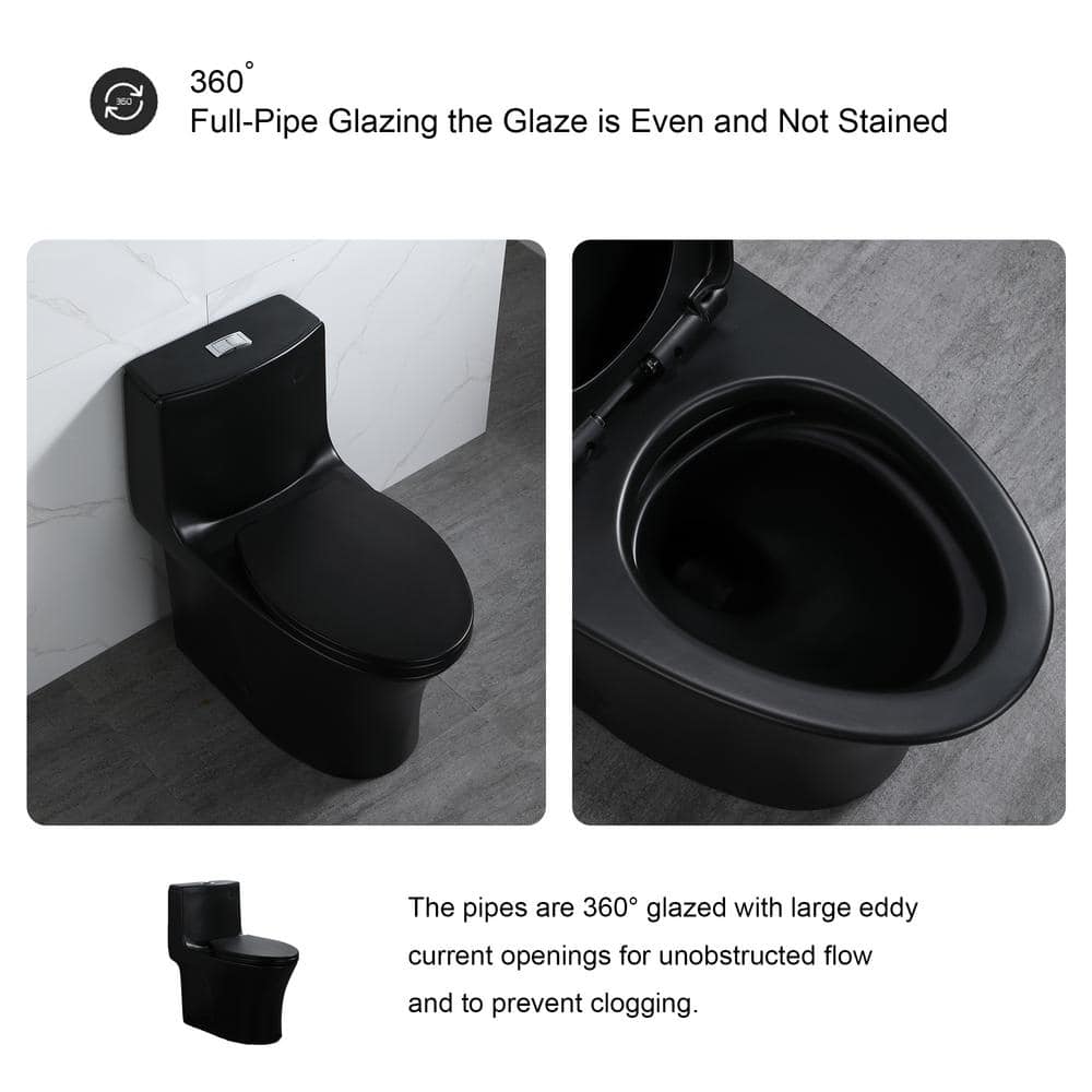 Matte Black Ceramic Dual Flush Elongated Toilet with Soft-Close Seat