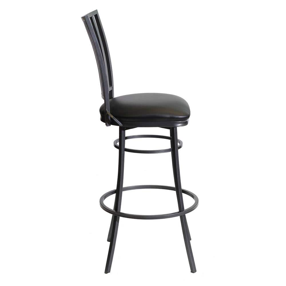 Transitional Black Leather Swivel Barstool with Metal Base