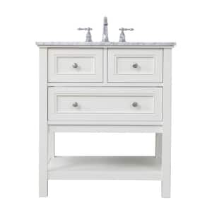 Simply Living 30 in. W x 22 in. D x 33.75 in. H Bath Vanity in White with Carrara White Marble Top
