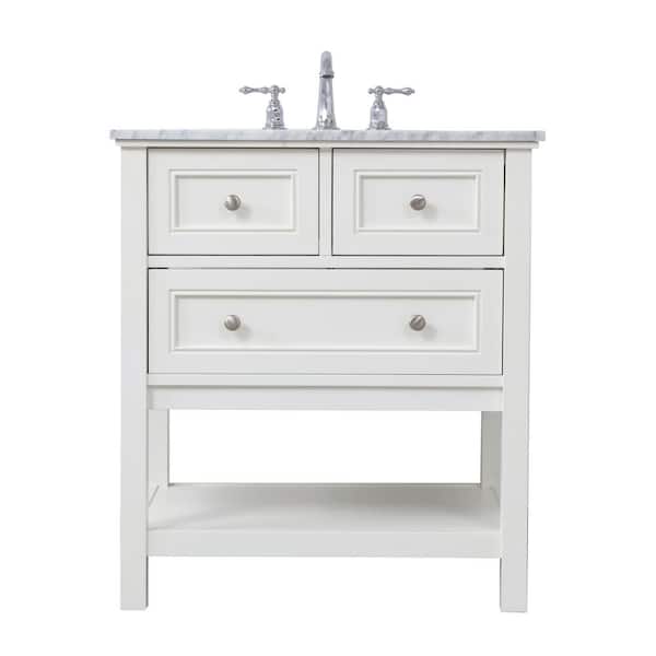 Unbranded Simply Living 30 in. W x 22 in. D x 33.75 in. H Bath Vanity in White with Carrara White Marble Top