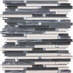 Apollo Tile Waterfall White and Grey 11.8 in. x 11.8 in. Linear Glass ...