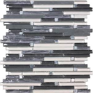 Waterfall Gray and Black 12.2 in. x 12.2 in. Polished and Honed Glass and Marble Mosaic Tile (5.17 sq. ft./Case)