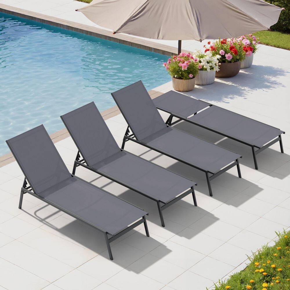 4-Piece Patio Metal Outdoor Adjustable Chaise Lounge Chair Stackable Recliner in Dark Gray price history on PriceWatchPro
