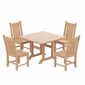 Hayes HDPE Plastic All Weather Outdoor Patio Armless Slat Back Dining Side Chair in Teak