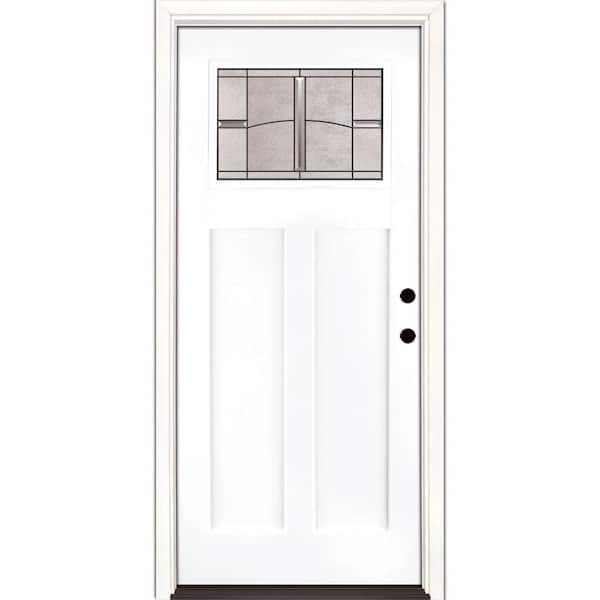 Feather River Doors Tideland 36 in. x 80 in. Left Hand Inswing 1/4 Lite Decorative Glass Smooth Unfinished Fiberglass Prehung Front Door
