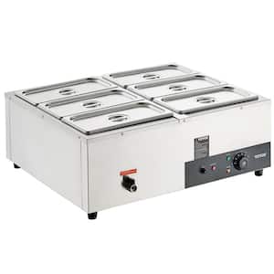 6-Pan Commercial Food Warmer 6 qt. x 8 qt. Electric Steam Table 1200 Watt Countertop Stainless Steel Buffet Bain Marie
