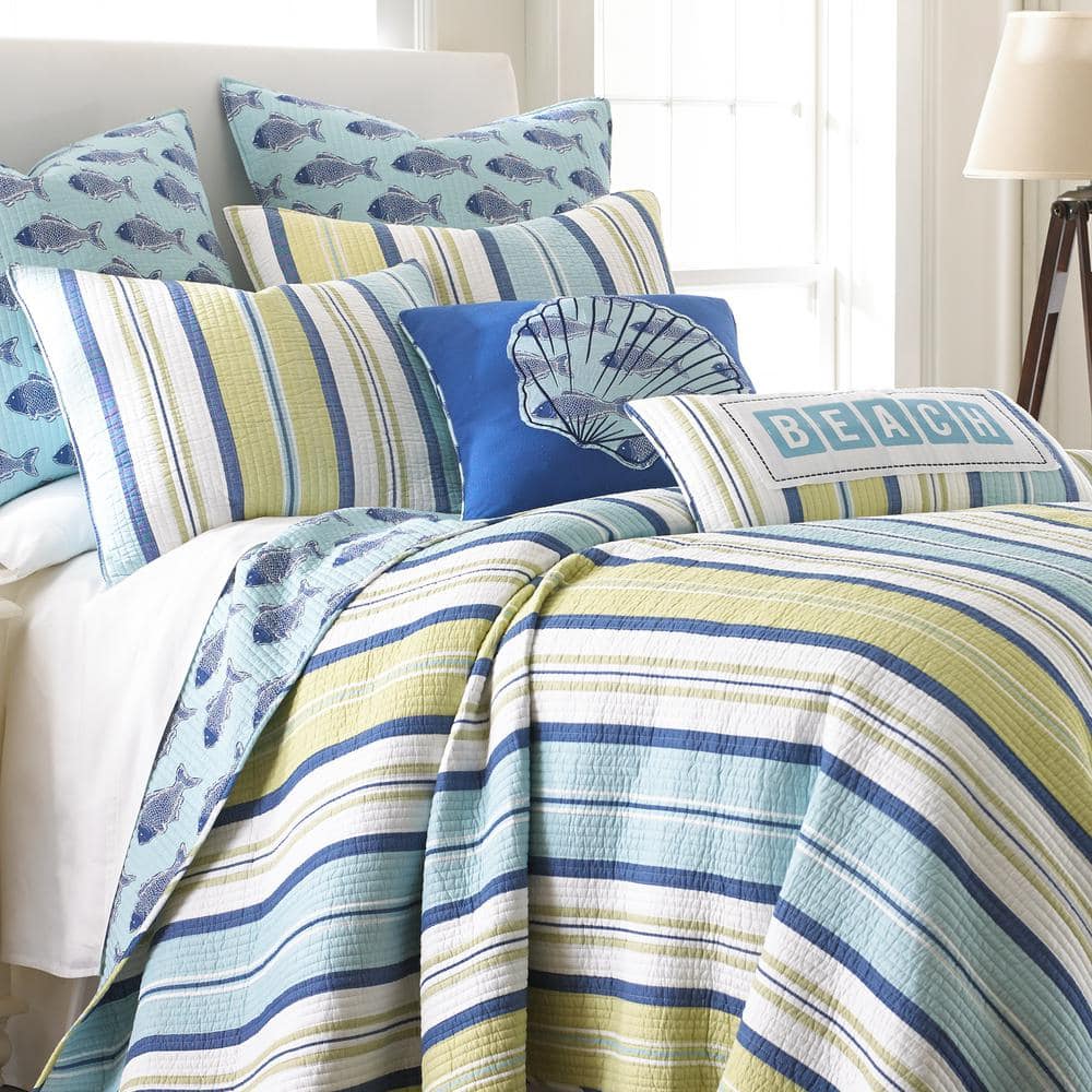 Bayport Twin Blue Cotton Reversible Quilt Set