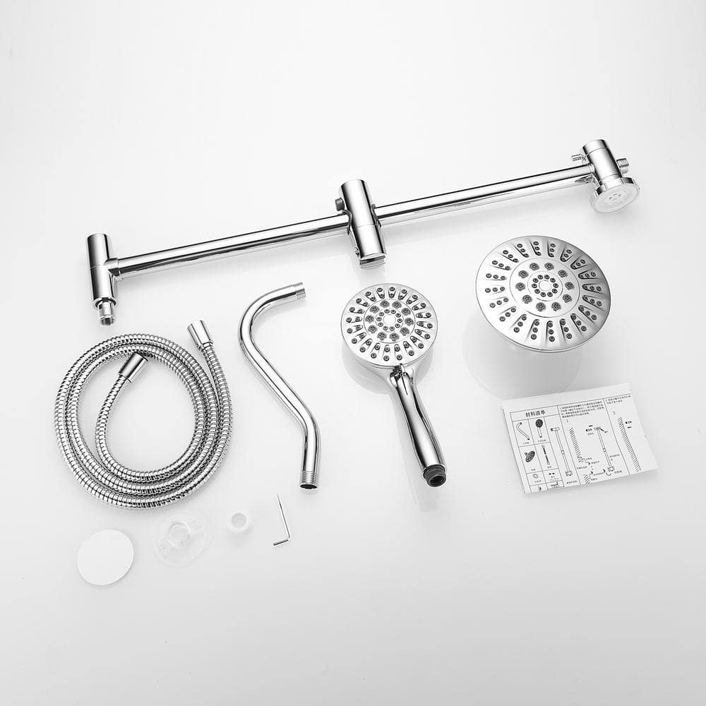 Chrome 5-Spray Wall Mount Shower Head with Handheld