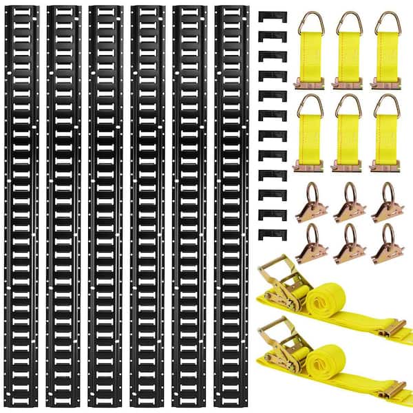 E-Track Tie-Down Rail Kit 6-Pack 5' E Track Rails 26-Pices Includes 2 Ratchet Straps and 6 O-Rings and 6 Tie-Offs D-Ring
