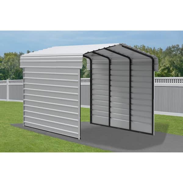 Arrow 10 ft. W x 15 ft. D x 9 ft. H Eggshell Galvanized Steel Carport with 2-Side Wall Kits