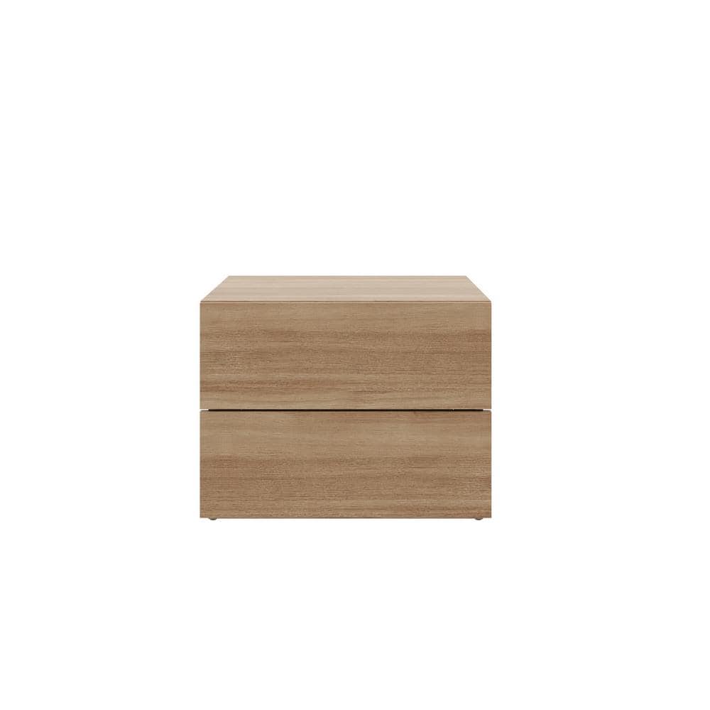 Natural Brown Oak 2-Drawer Nightstand with Melamine Finish
