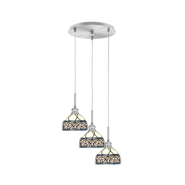 Unbranded Albany 60-Watt 14.5 in. 3-Light Brushed Nickel Cord Pendant Light Royal Merlot Art Glass Shade