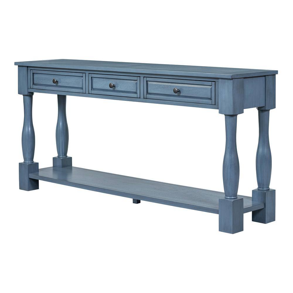 63.00 in. W x 14.80 in. D x 30.00 in. H Navy Blue Linen Cabinet Console ...