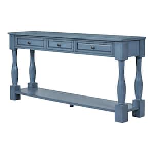 63.00 in. W x 14.80 in. D x 30.00 in. H Navy Blue Linen Cabinet Console Table with Drawers and Shelf