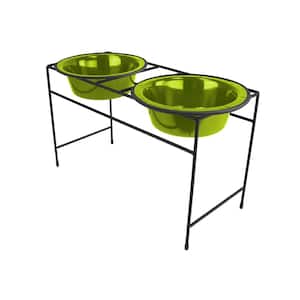 Modern Double Diner Feeder with Stainless Steel Cat/Dog Bowls, Corona Lime
