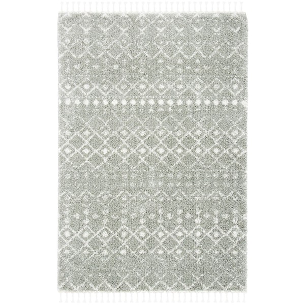 Berber Fringe 5 ft. x 8 ft. Sage/Ivory Geometric Area Rug