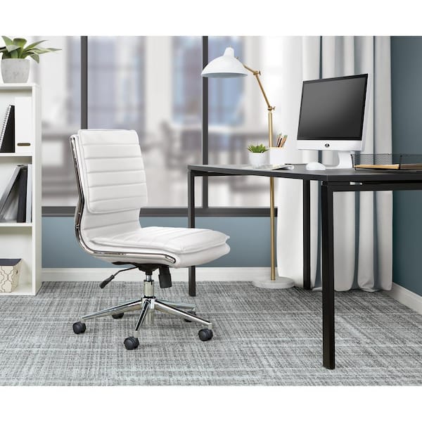 Office Star Products White Armless Mid Back Manager's Faux Leather