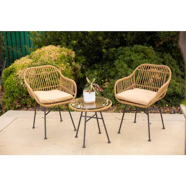Gray 3-Piece Wicker Outdoor Bistro Set, Foldable Outdoor Patio Furniture Sets, All Weather Rattan Style