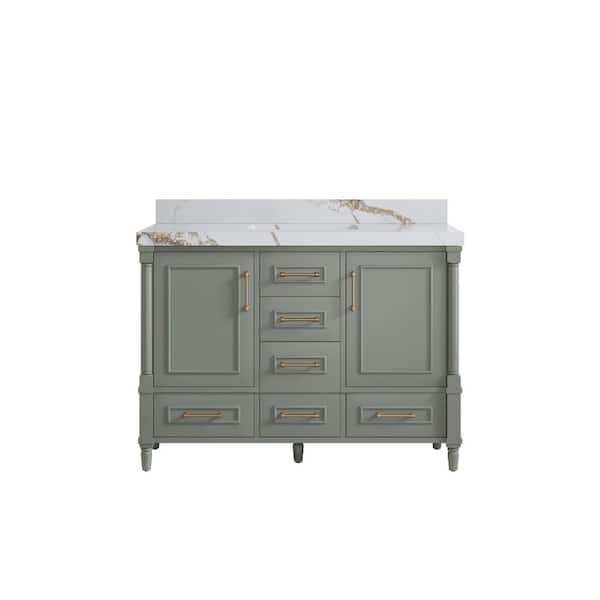 Willow Collections Hudson 48 in. W x 22 in. D x 36 in. H Single Sink Bath Vanity in Evergreen with 2 in. Calcutta Gold Qt. Top