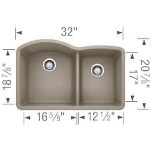 DIAMOND Undermount Granite Composite 32 in. 60/40 Double Bowl Kitchen Sink in Truffle