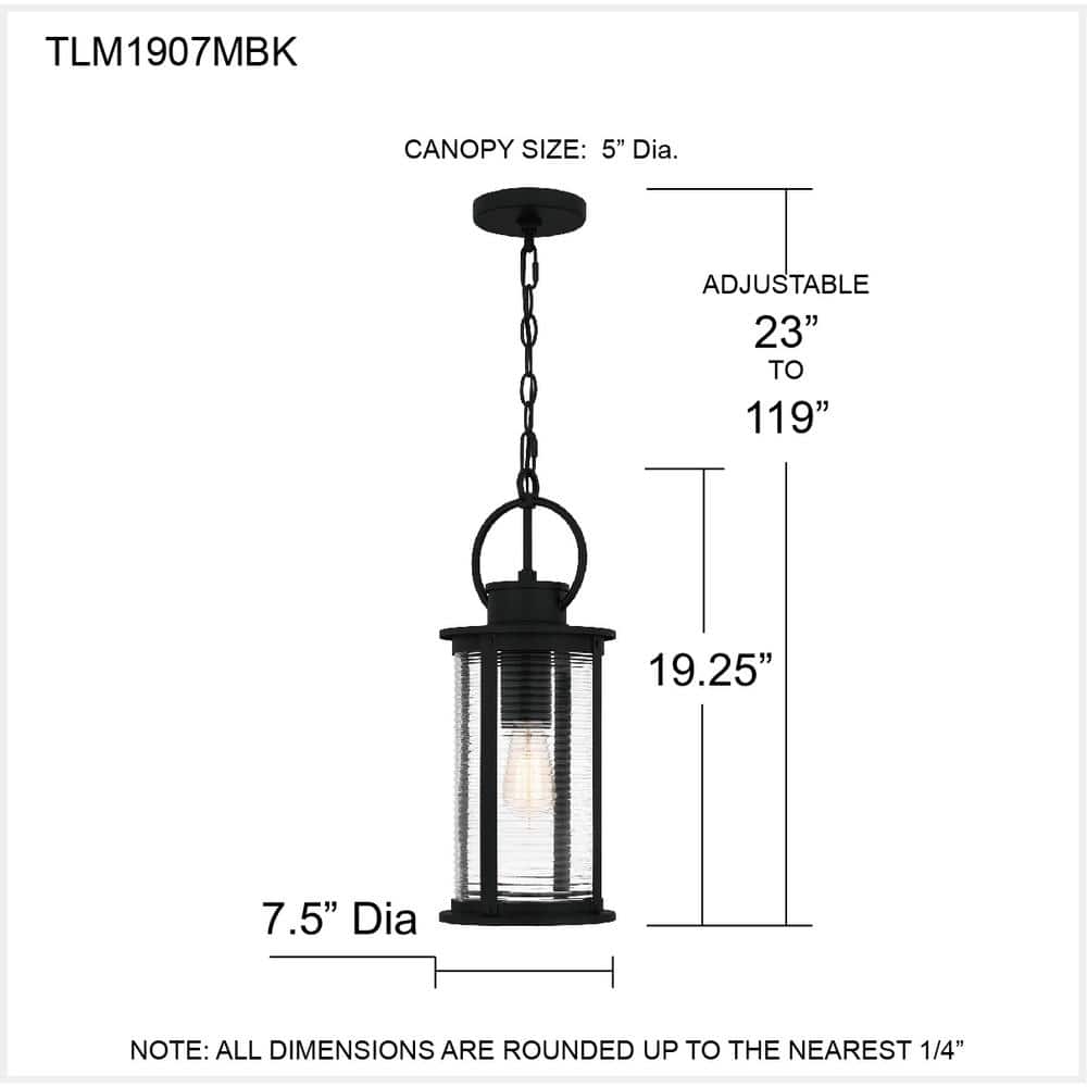 Tilmore Matte Black Ribbed Glass Outdoor Hanging Lantern