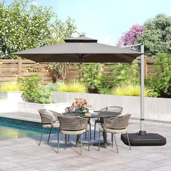 10 ft square tilt patio umbrella 10 ft. Square Aluminum Cantilever Tilt Patio Umbrella in Gray