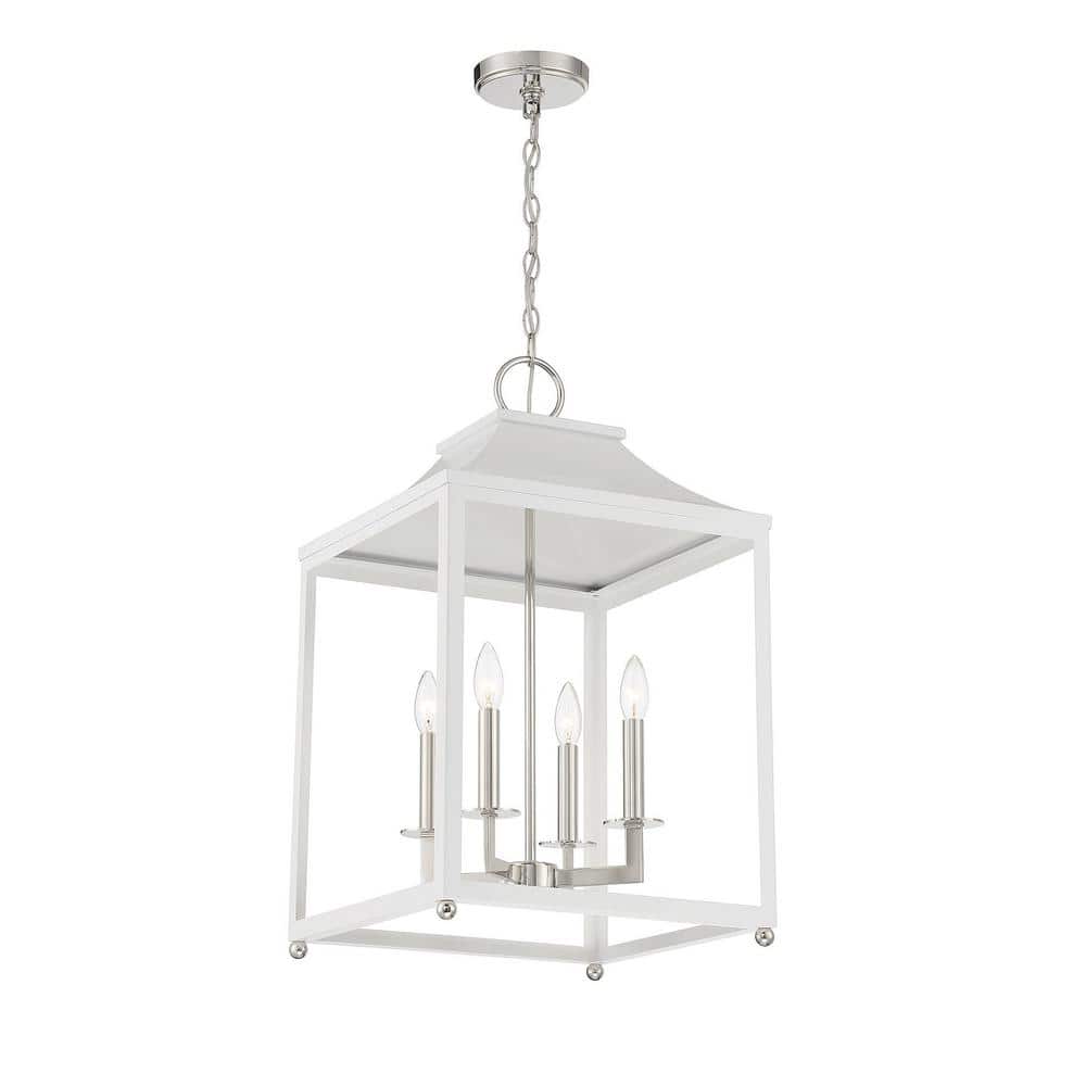 Contemporary 4-Light Pendant in White with Polished Nickel Accents