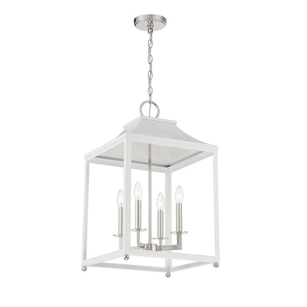Contemporary 4-Light Pendant in White with Polished Nickel Accents