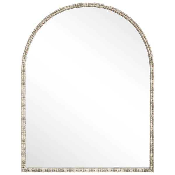 Gold 28 in. W x 36 in. H Vintage Arched Cast Iron Framed Mirror with Ornate Frame for Vanity, Bathroom