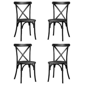 Rustic Durable Resin Matt Black Outdoor Dining Chairs with Backrest Set of 4