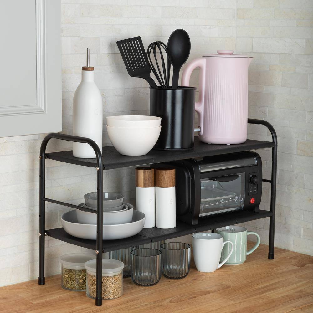Black Adjustable 2-Tier Under Sink Organizer with Removable Panels