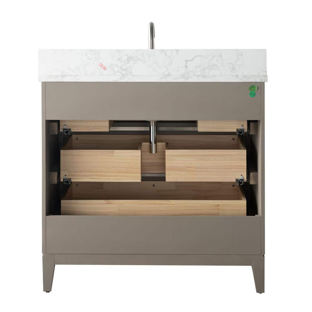Driftwood Gray 36" Single Sink Bathroom Vanity with Marble Top