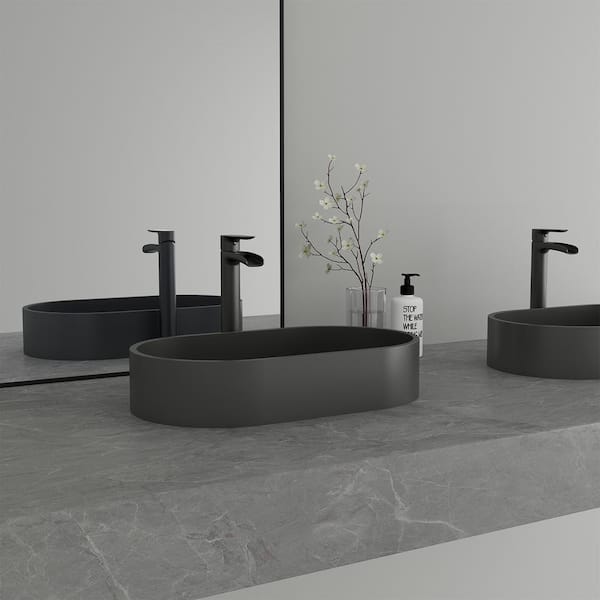 CASAINC Concrete Vessel Sink Oval Bathroom Sink Art Basin in Black ...
