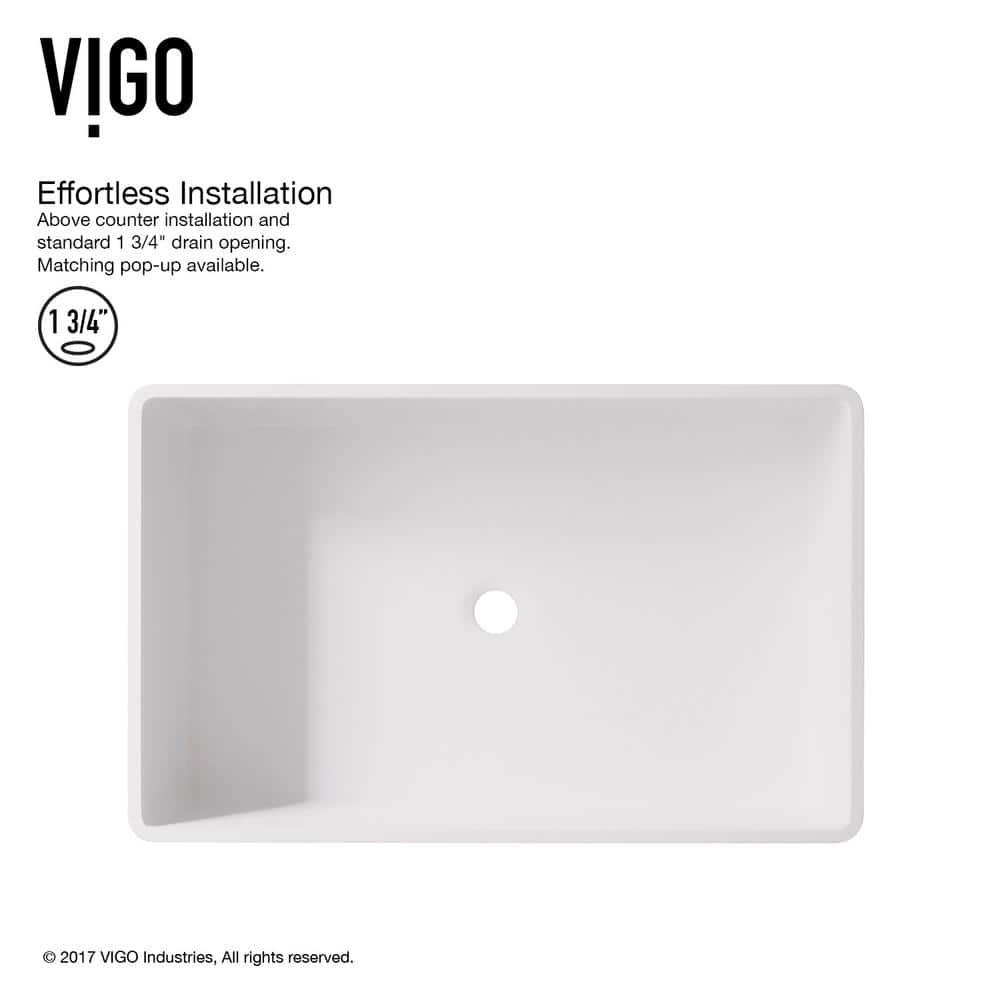 Magnolia 21" White Matte Stone Rectangular Vessel Sink with Chrome Faucet