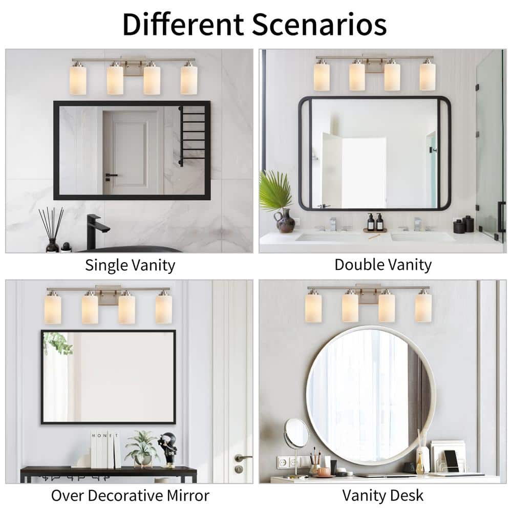 Brushed Nickel 4-Light Dimmable Vanity Light with Frosted Glass Shades
