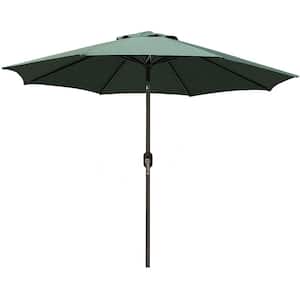 9 ft. Outdoor Aluminum Patio Market Umbrella with Button Tilting and Dark Green Crank