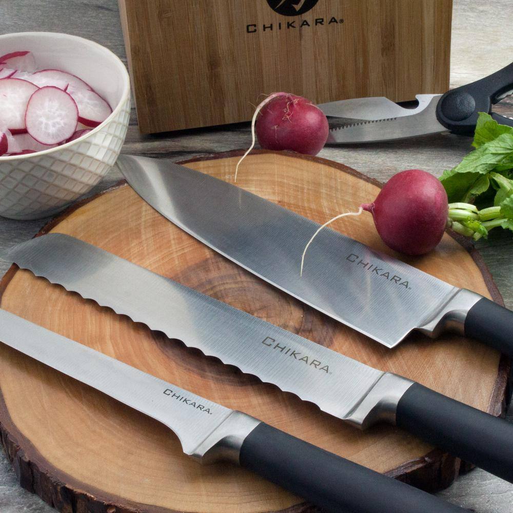 Ginsu Chikara 8pc Knife Block Set Toffee: Stainless Steel Kitchen Knives, Full Tang, Ergonomic Design, Hand Wash