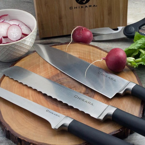  Ginsu Gourmet Chikara Series Forged 8-Piece Japanese Steel Knife  Set – Cutlery Set (7 Stainless Steel Kitchen Knives(420J) + 1 Finished  Hardwood Block)07138DS: Boxed Knife Sets: Home & Kitchen