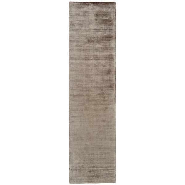 2 ft. x 10 ft. Ivory and Tan Solid Color Area Rug