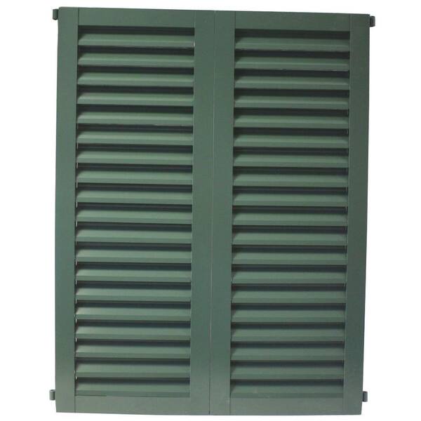 POMA 52 in. x 51.75 in. Green  Colonial Louvered Hurricane Shutters Pair