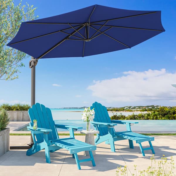 SANLUCE 10 ft. Cantilever Umbrella with Solution-Dyed Fabric, Luxury Shade with 360° Rotation in Navy Blue