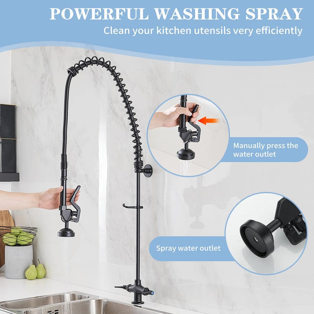 BWE Commercial Restaurant Pull-Down Double Handle Countertop Pre-Rinse Spray Utility Kitchen Faucet