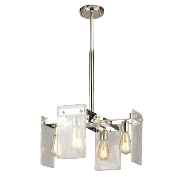 Eglo Wolter 4-Light Polished Nickel Chandelier with Clear Sculpted Glass Shades