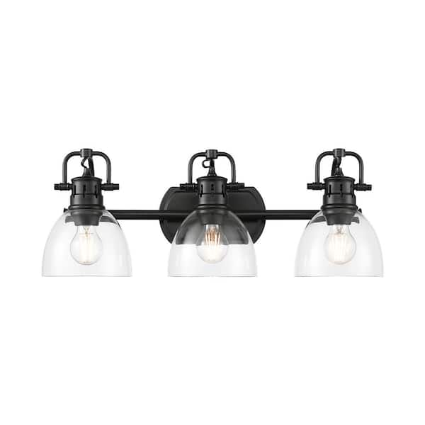 Duncan 8.25 in. 3 Light Matte Black Vanity Light with Clear Glass Shade